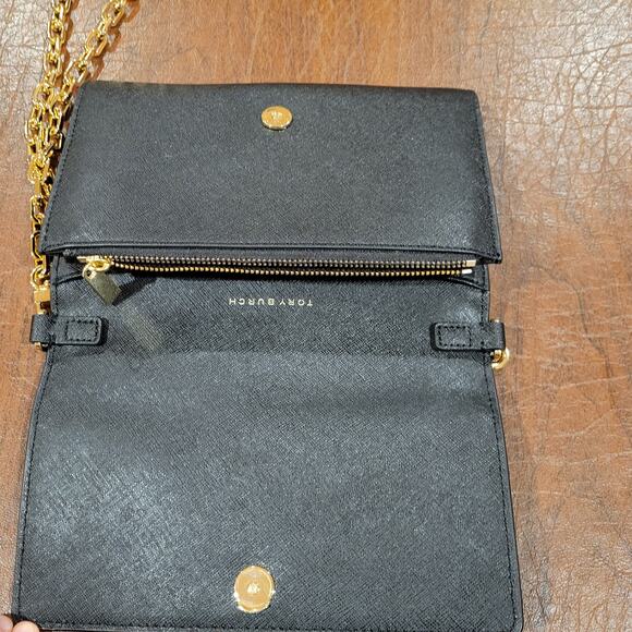 Tory Burch Black Gold tone Chain Leather Shoulder Bag Wristlet/Wallet combo - Picture 11 of 12